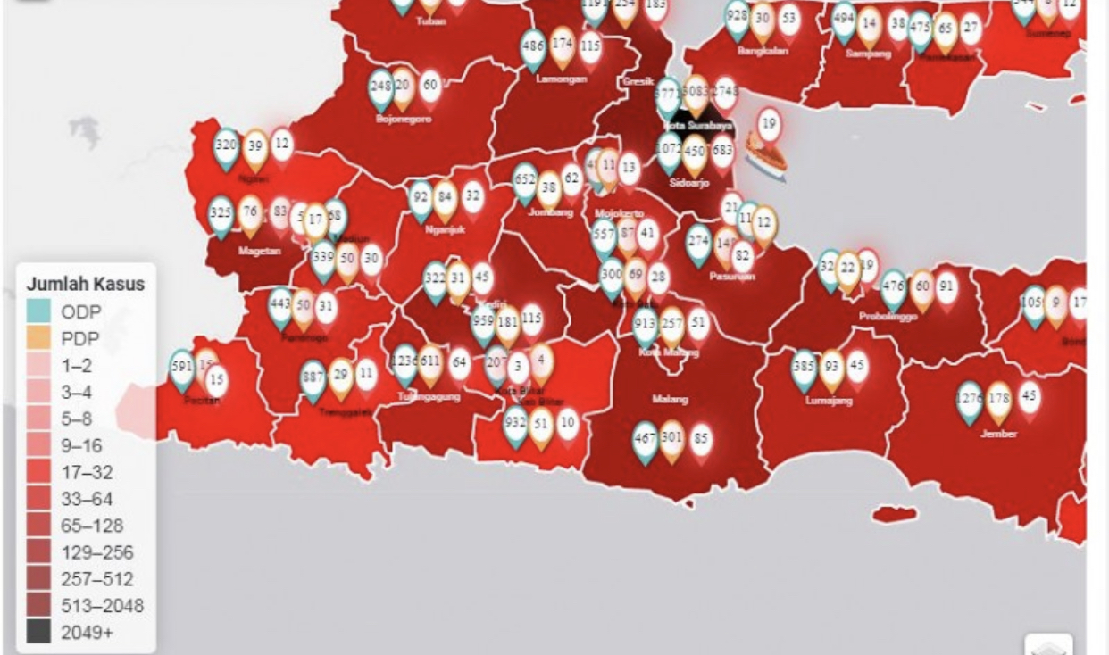 Surabaya berubah jadi zona hitam di laman info covid-19 Provinsi Jawa Timur. (Tangkapan layar)