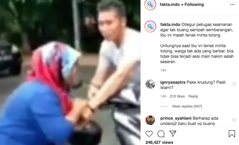 Seorang ibu berteriak minta tolong karena tak terima aksinya direkam seseorang (Foto: Dok @fakta.indo)