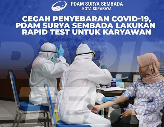 Rapid test 300 karyawan PDAM Surya Sembada Kota Surabaya. (Foto: Instagram @pdamsuryasembada)