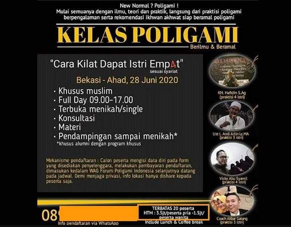 Poster tawaran Kelas Poligami, yang rencananya akan digelar pada 28 Juni 2020. (Foto: Instagram @lambe_turah)