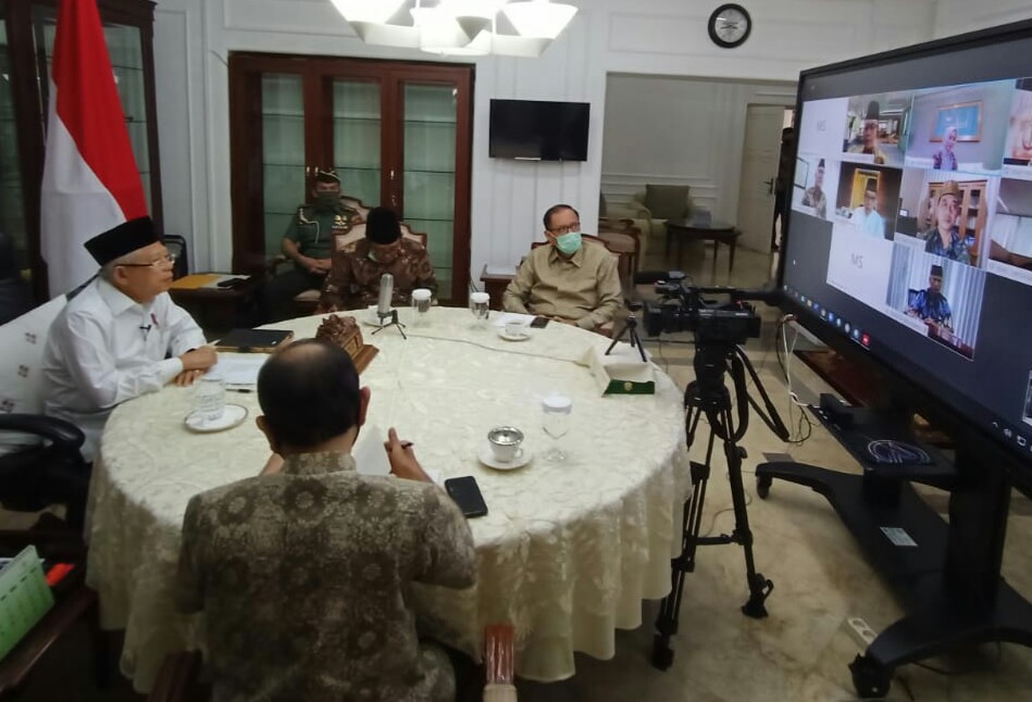 Wapres Ma'ruf Amin saat video conference dengan ASBISINDO. (Foto: Setwapres)