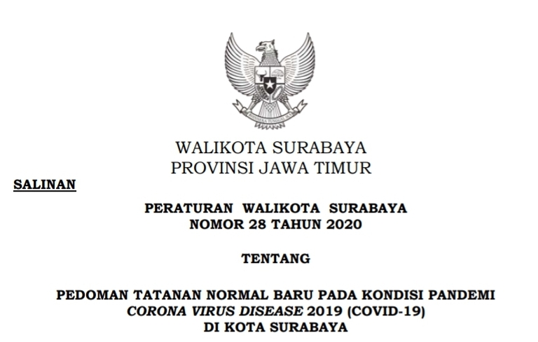 Perwali Surabaya mengenai New Normal. 