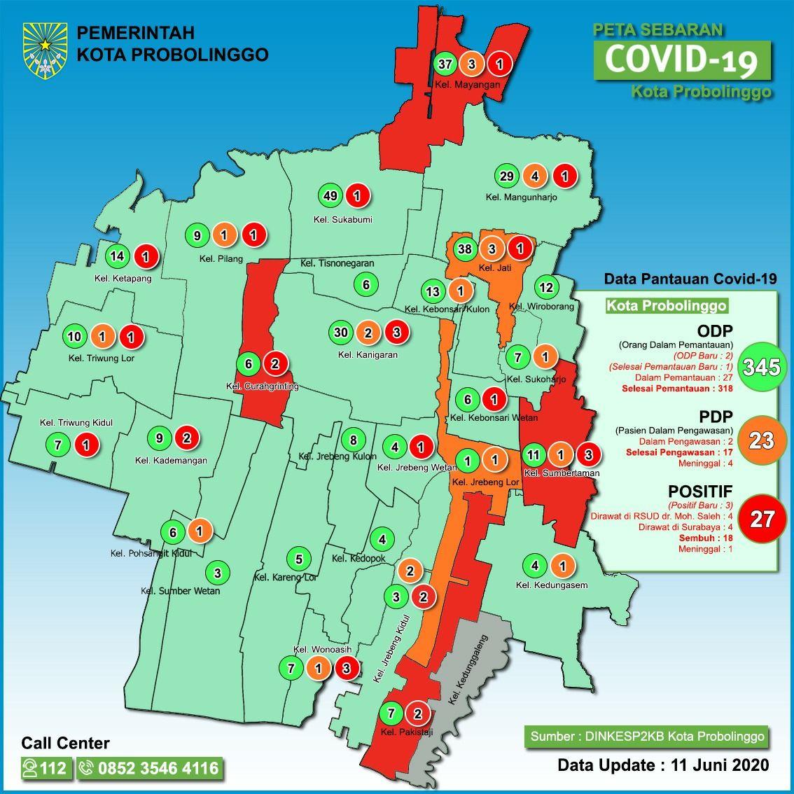 Infografis Perkembangan Covid-19 di Kota Probolinggo, Kamis, 11 Juni 2020. (Tangkapan layar)