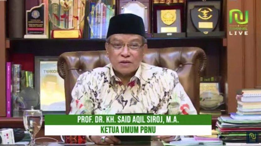 Ketua Umum PBNU, KH. Said Aqil Siroj saat halal bihalal virtual. (Foto: youtube)