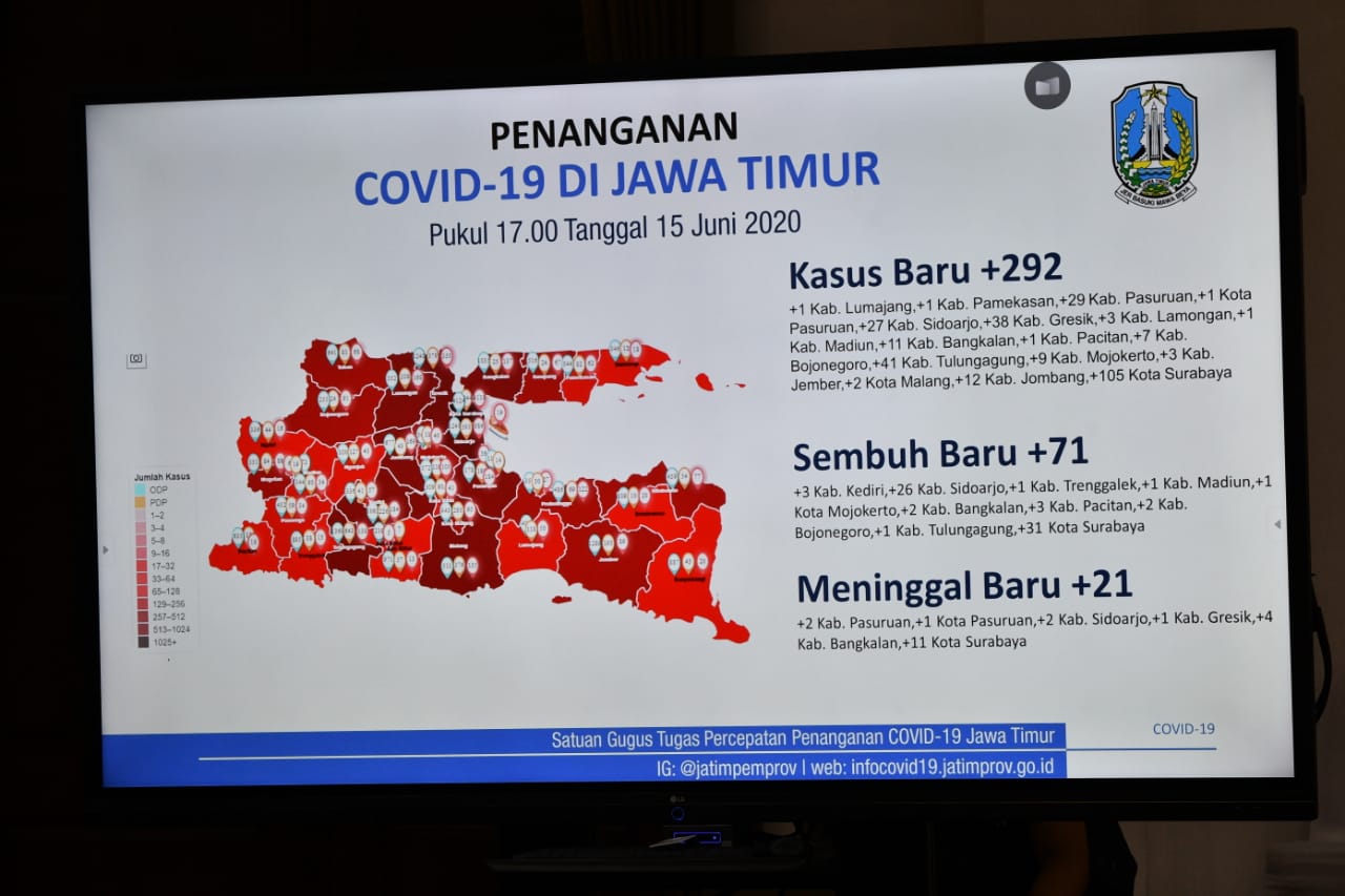 Peta sebaran Covid-19 Jatim. (Grafis: Repro Pemprov Jatim)