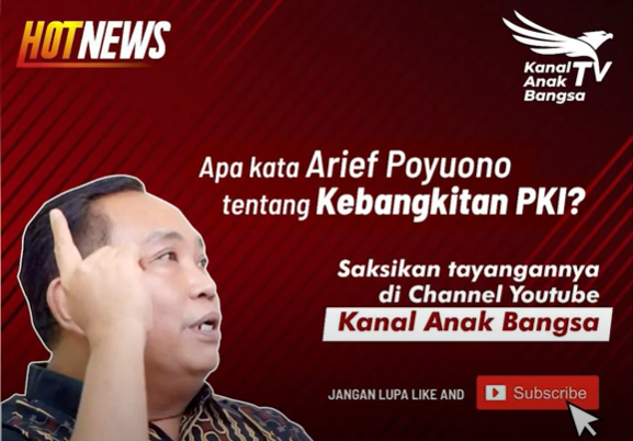 Arief Poyuono melontarkan pernyataan 'PKI dimunculkan kadrun', di kanal YouTube "Kanal Anak Bangsa". (Foto: YouTube Kanal Anak Bangsa)