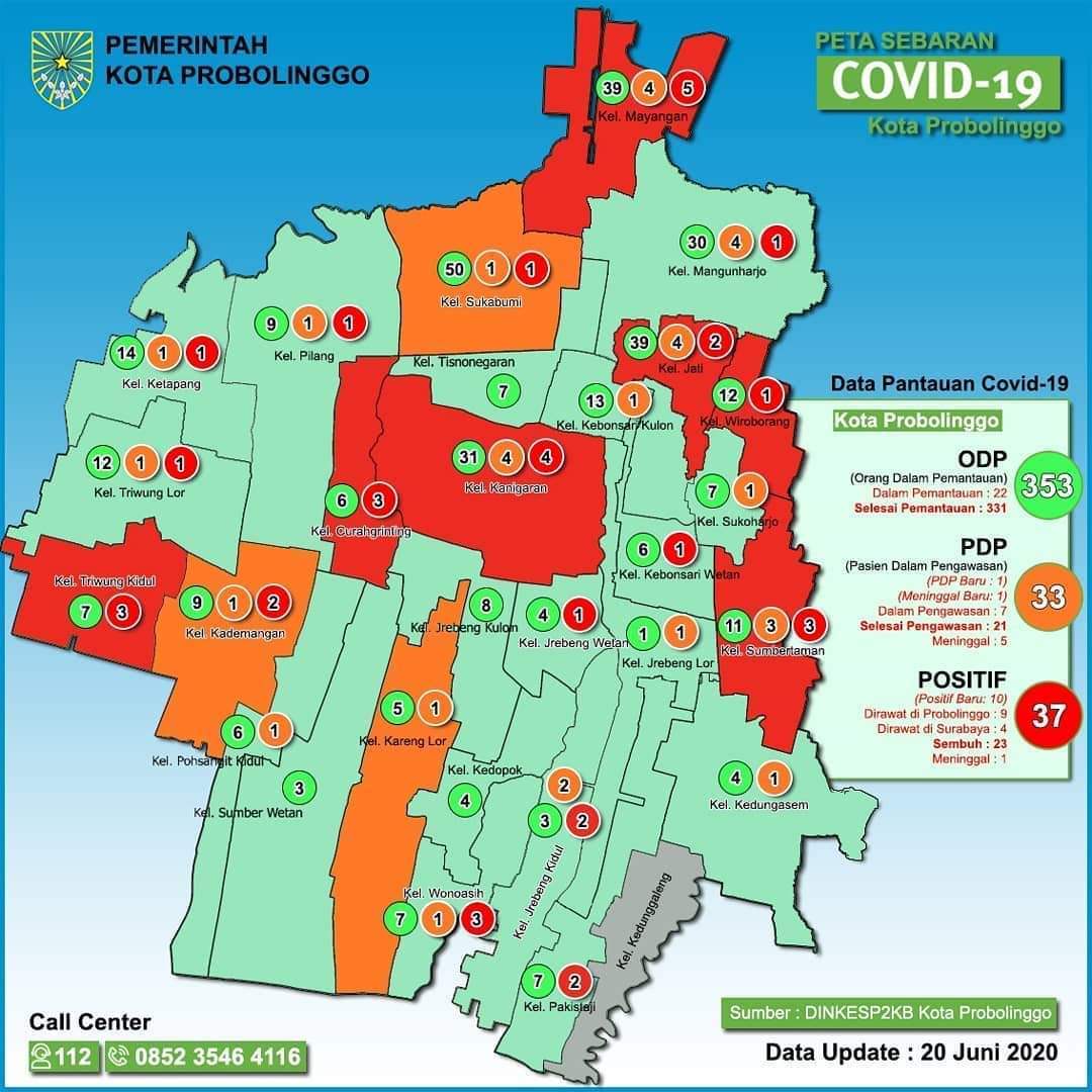 Denah sebaran Covid-19 di Kota Probolinggo. 