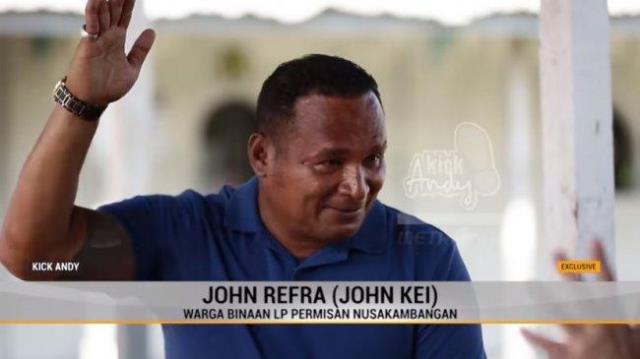 John Refra Kei saat menceritakan pertobatannya di Lapas Nusakambangan di acara inspiratif Kick Andy di Metro TV. (Foto: Dok. Kick Andy Metro TV/Media Indonesia)