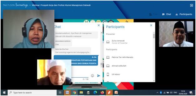 Narasumber seminar nasional secara webinar menjelaskan peluang kerja bagi lulusan Manajemen Dakwah. (Foto:Istimewa)