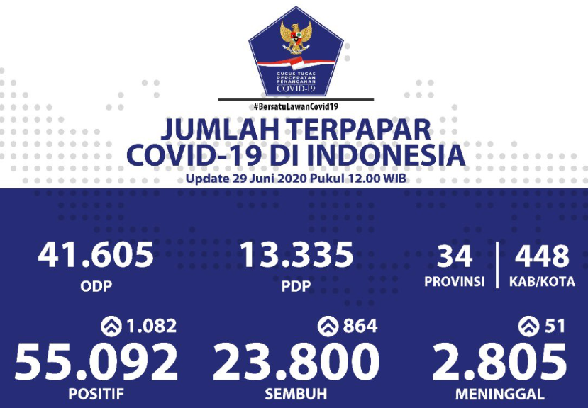 Data terbaru kasus pandemi corona atau Covid-19. (Grafis: Twitter @BNPB_Indonesia)