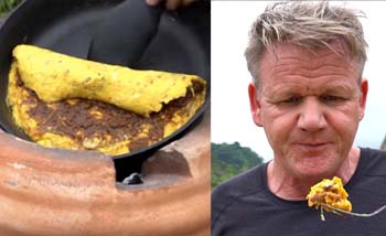 Chef Gordon Ramsay dan menu barunya, omelet rendang. (Foto:Youtube)