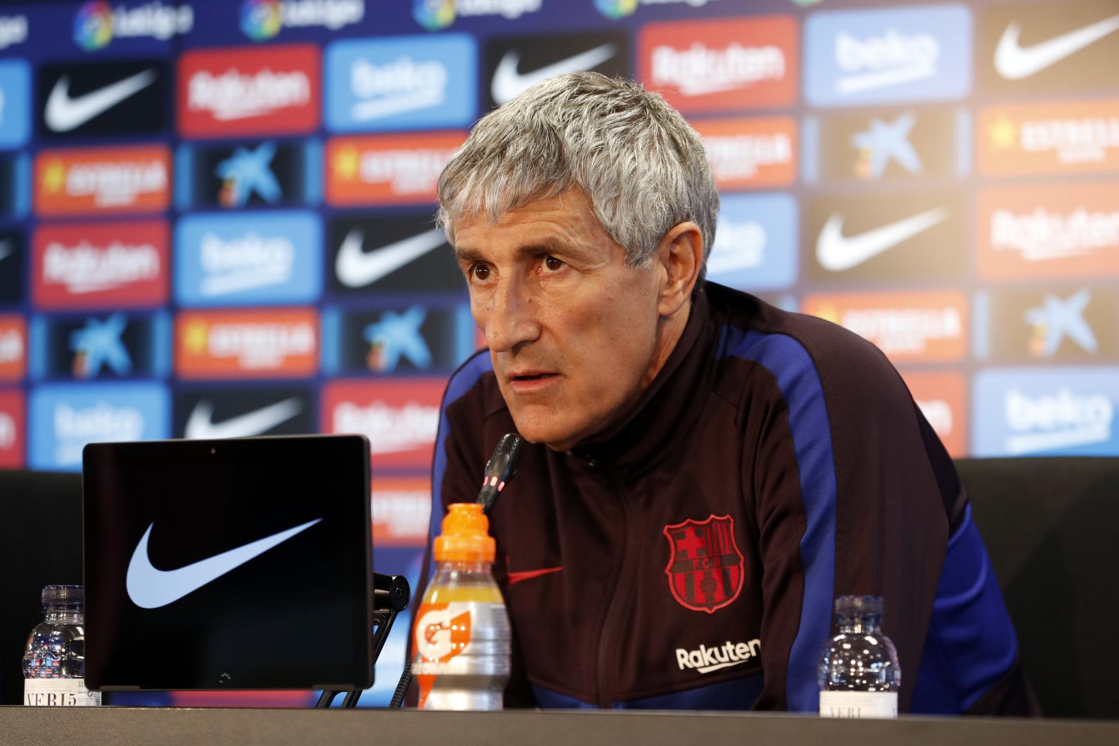 Pelatih Barcelona Quique Setien diprotes ayah Antoine Griezmann. (Foto: Twitter/@FCBarcelona)