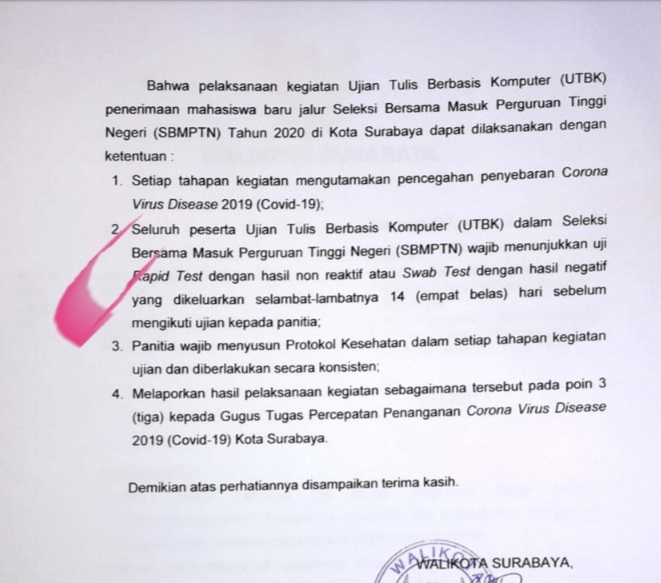 Tangkapan layar ketentuan baru yang harus dipenuhi oleh Panitia SBMPTN