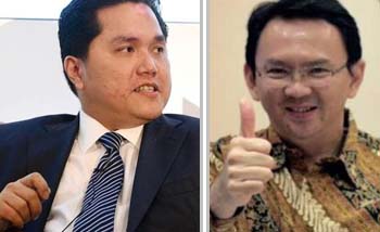 Menteri BUMN Erick Thohir (kiri) dan Basuki Tjahaya Purnama, Komisaris Utama PT Pertamina. (Foto:Ngopibareng)