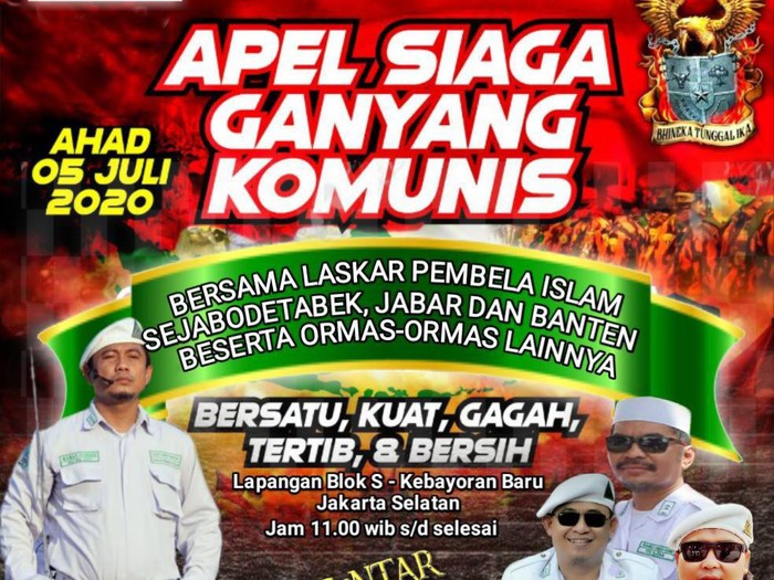 Poster Aksi 212 bertajuk Apel Siaga Ganyang Komunis, Minggu 5 Juli 2020. (Foto: Dok. PA 212)