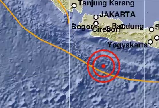 Gempa yang terjadi di laut selatan pulau Jawa pada Selasa, 7 Juli 2020 pukul 12.17 WIB.  (Foto: BMKG)