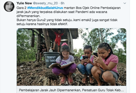 Tanggapan warganet tentang rencana kebijakan Mendikbud dalam pelaksanaan pembelajaran Online. (Foto: Twitter)