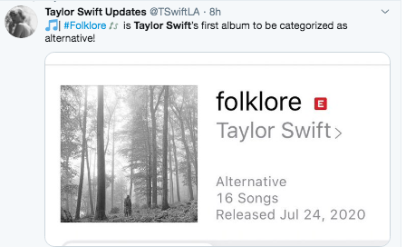 Salah satu cuitan netizen atas album baru Taylor Swift (Foto: Twitter)