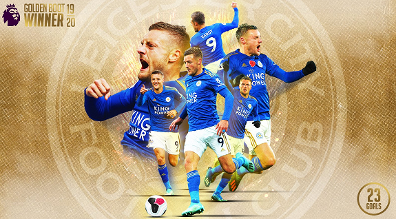 Jamie Vardy sabet Sepatu Emas Liga Inggri 2019-2020. (Grafis: Twitter Premier League)