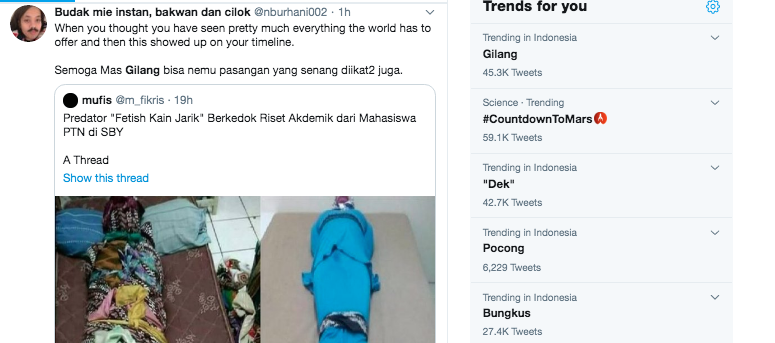 Salah satu unggahan netizen tentang Gilang (Foto: Twitter)