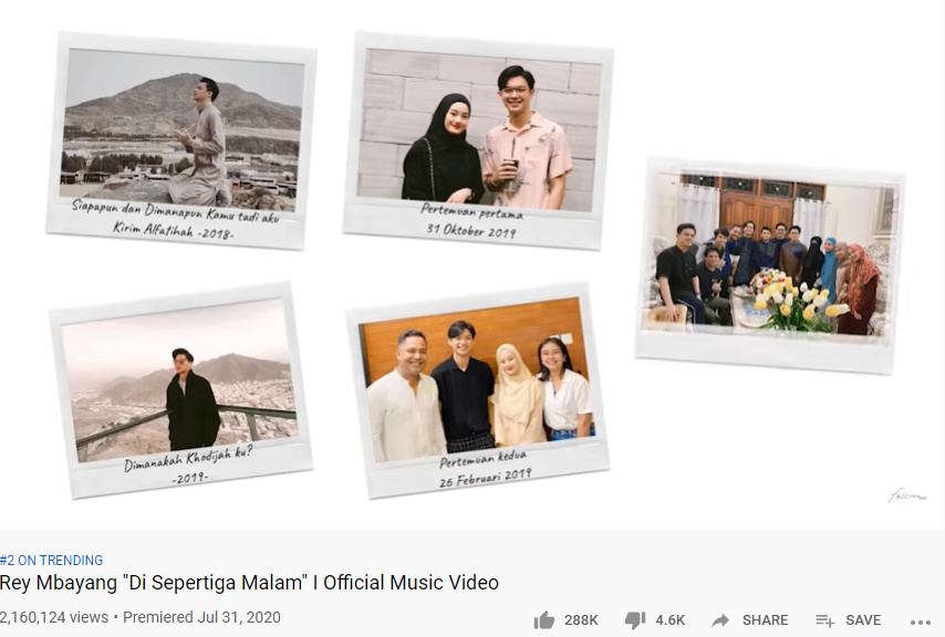 Rey Mbayang merilis single berjudul Di Sepertiga Malam di kanal YouTube, Jumat 31 Juli 2020. (Foto: YouTube)