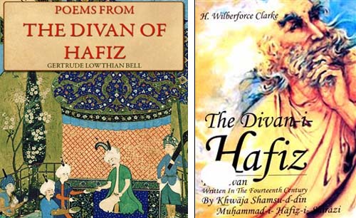Buku karya Wilberforce Clarke, "The Divan-i-Hafiz" (kanan), dan buku puisi Hafizh lainnya. (Foto:Istimewa)