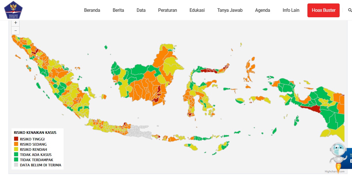 Peta risiko Covid-19 dari Satgas Covid-19. (Foto: tangkapan layar)