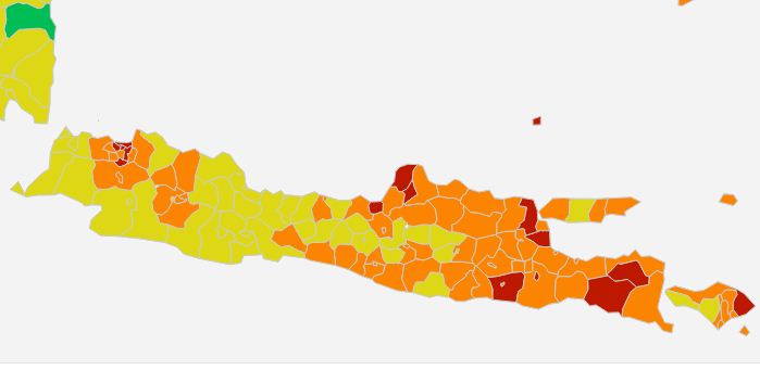 Surabaya masuk dalam zona orange dalam peta risiko dari Satgas Covid-19 Pusat. (Tangkapan layar)