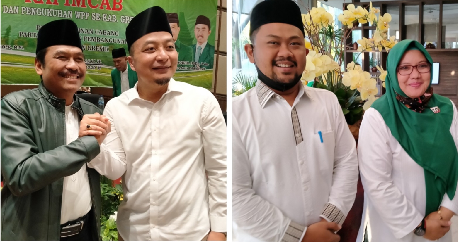 Pasangan Qosim-Alif dan Yani-Aminatun yang akan maju di Pilbup Gresik. (Foto: Azharil Farich/ngopibareng.id)