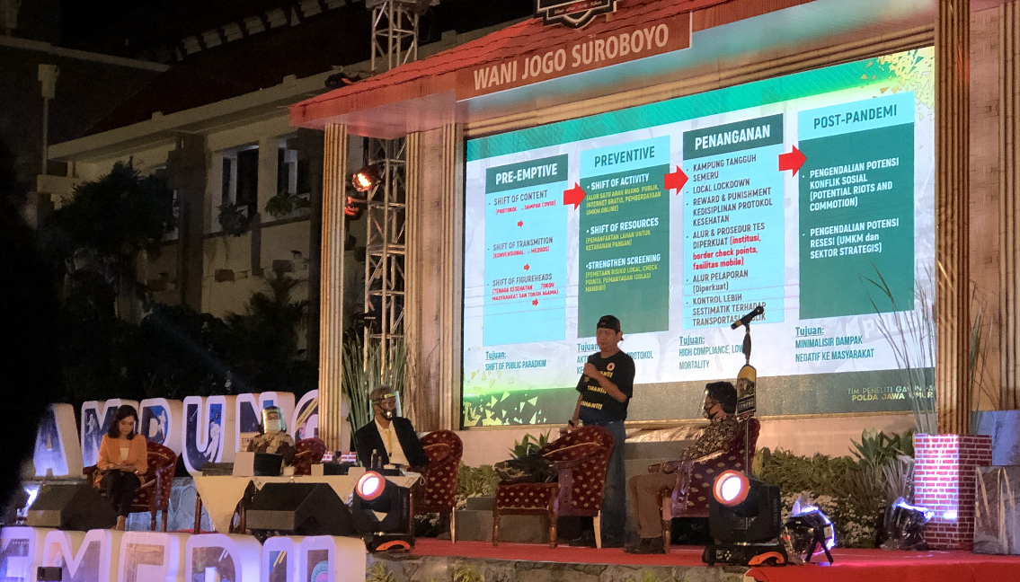 Prof (Ris) Hermawan Sulistyo, saat hadir di acara Ekspos Hasil Survei Pencegahan dan Pengendalian Covid-19 Jatim, di Balai Kota Surabaya pada Rabu, 12 Agustus 2020. (Foto: Andhi Dwi/Ngopibareng.id)