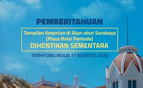 Pengumuman dihentikannya Tampilan Kesenian atau pesta seni di Balai Pemuda. (Foto:Istimea) 