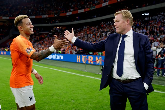 Memphis Depay dan Ronald Koeman, (Foto: Twitter/@OnsOranje)