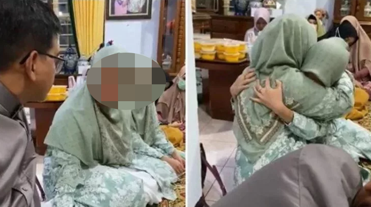 Istri pertama (kiri) melamar adik kandungnya sendiri untuk menjadi istri kedua bagi suaminya. Usai lamaran, kakak adik ini pun saling berpelukan. (Foto: Instagram @widodarikejungkel)