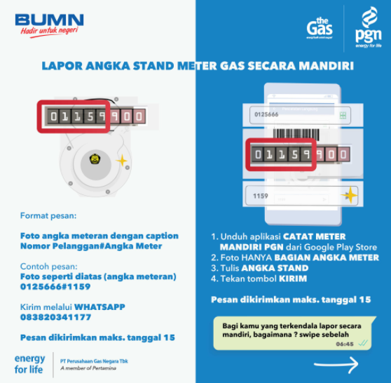 Ilustrasi petunjuk catat mandiri meteran PGN. (Foto: Istimewa)