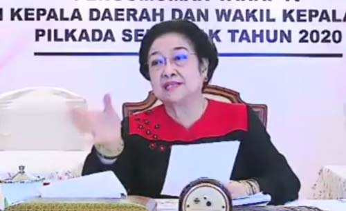 Ketua Umum PDI Perjuangan Megawati memberi arahan sebelum mengumumkan calon kepala daerah, Jumat 28 Agustus 2020.(Foto:Youtube) 