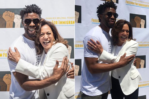 Mendiang aktor Chadwick Boseman, bintang film Black Panther, bersama bakal calon Wakil Presiden Amerika Serikat, Kamala Harris. (Foto: Twitter) 