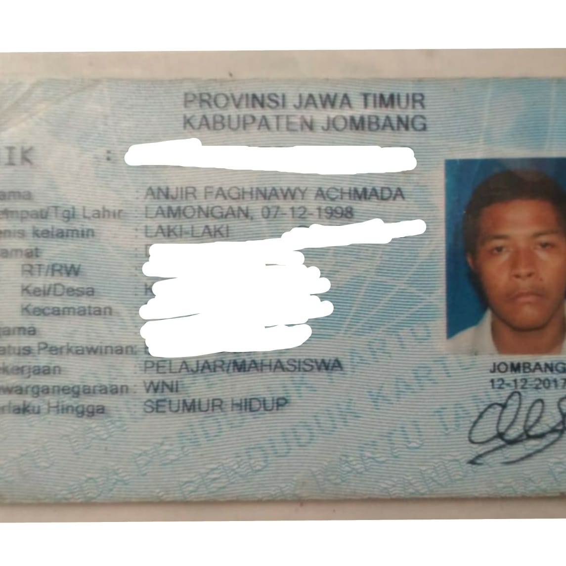 Kartu Tanda Penduduk (KTP) Anjir. (Foto: Dok pribadi Anjir Faghnawi Achmada)