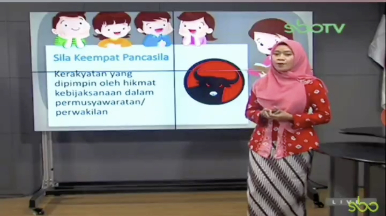 Cuplikan video belajar gambar sila ke-4 berganti menjadi logo partai PDI Perjuangan. (Foto: Istimewa)