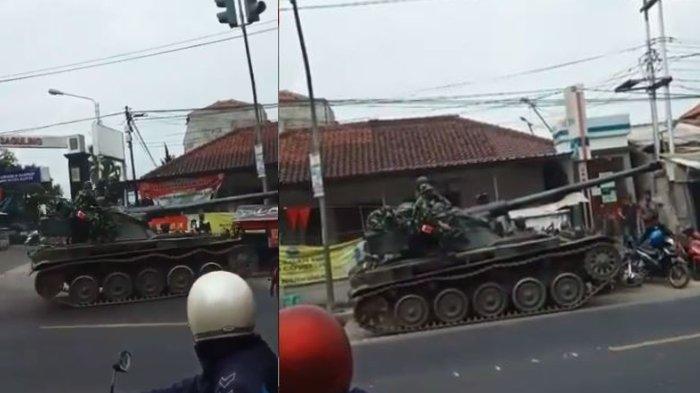 Video tank melindas 4 unit motor dan satu gerobak di Jalan Rajamandala, Kabupaten Bandung Barat, Kamis 10 September 2020. (Foto: Twitter)