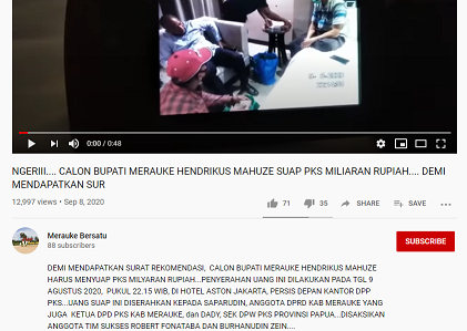 Tangkapan layar di kanal YouTube Merauke Bersatu berisi gambar gepokan uang diduga mahar politik. (Foto: YouTube Merauke Bersatu)