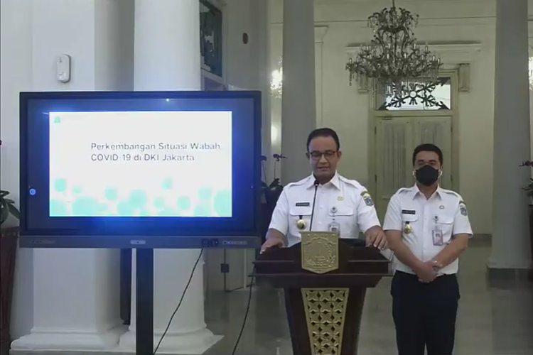  Tangkapan layar dari akun Youtube Pemprov DKI JakartaGubernur DKI Jakarta Anies Baswedan dan Wakil Gubernur DKI Jakarta Ahmad Riza Patria mengumumkan PSBB transisi di Jakarta dicabut dan dikembalikan seperti Maret lalu, Rabu 9 September 2020.