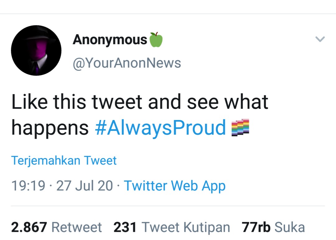 Tangkapan layar akun Anonymous di Twitter. 