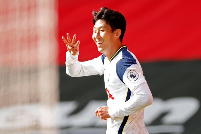 Son Heung-in cetak quatrick di St Mary’s Stadium. (Foto: Twitter @premierleague) 