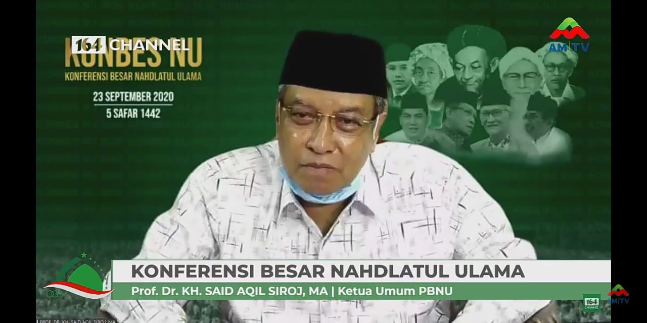 Ketua Umum PBNU KH Said Aqil Siroj saat pembukaan Konbes NU yang digelar secara virtual, Rabu 23 September 2020. (Foto: riadi/Ngopibareng.id)