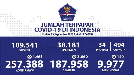 Data terbaru kasus pandemi corona atau Covid-19. (Grafis: Twitter @BNPB_Indonesia)