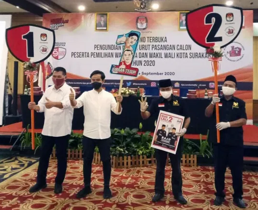 Dua pasangan calon (paslon) Pilkada Solo 2020, yakni Gibran Rakabuming-Teguh Prakosa, dan Bagyo Wahyono-FX Supardjo (BaJo). (Foto: Dok. KPU) 