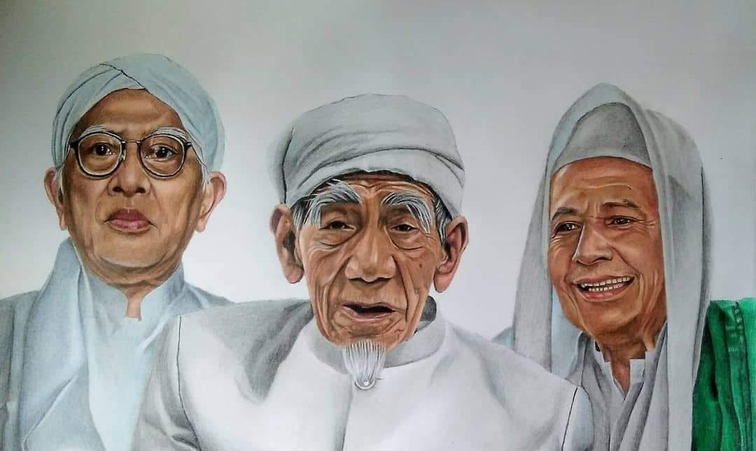 KH Maimoen Zubair diapit KH Ahmad Mustofa Bisri dan Habib Luthfi bin Yahya. (Foto: Istimewa)