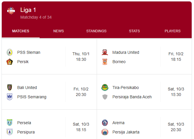 Jadwal tanding klub laga lanjutan Liga 1 2020, pada 1 Oktober mendatang. (Foto: Google)