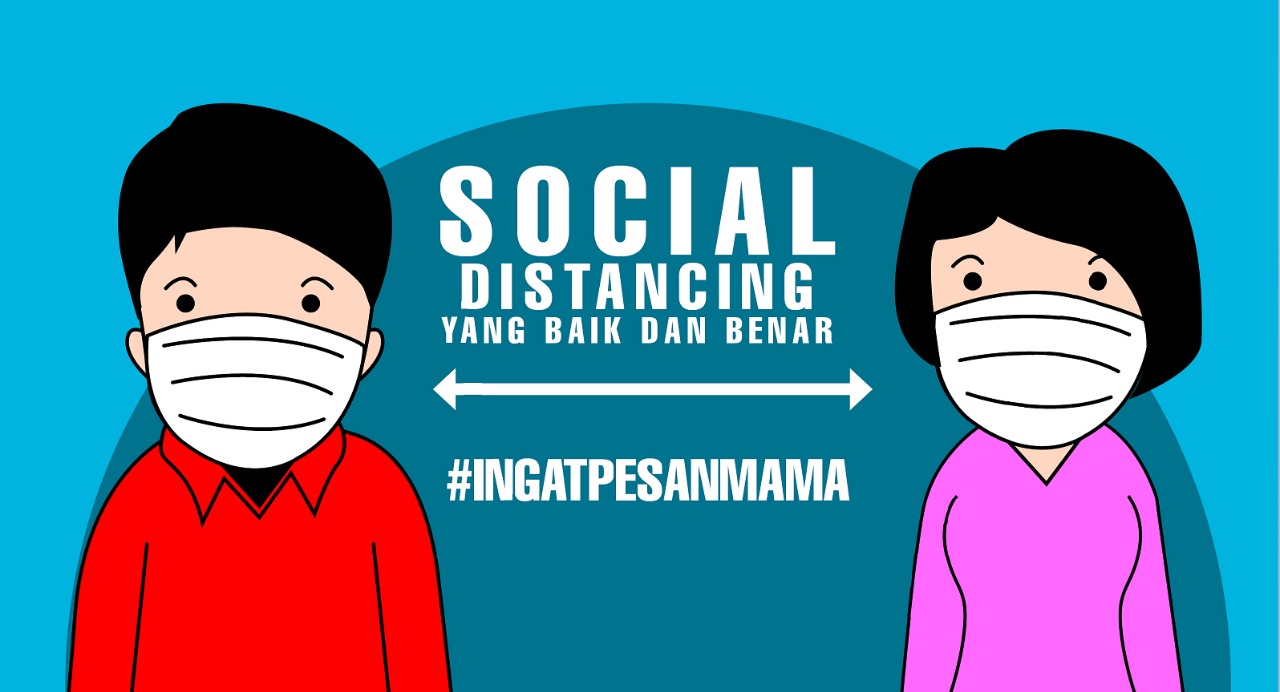 Ilustrasi social distancing selama pandemi corona atau Covid-19 dengan baik dan benar. (Grafis: Fa Vidhi/Ngopibareng.id)