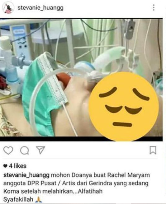 Unggahan foto diduga Rachel Maryam. (Foto: Instagram)